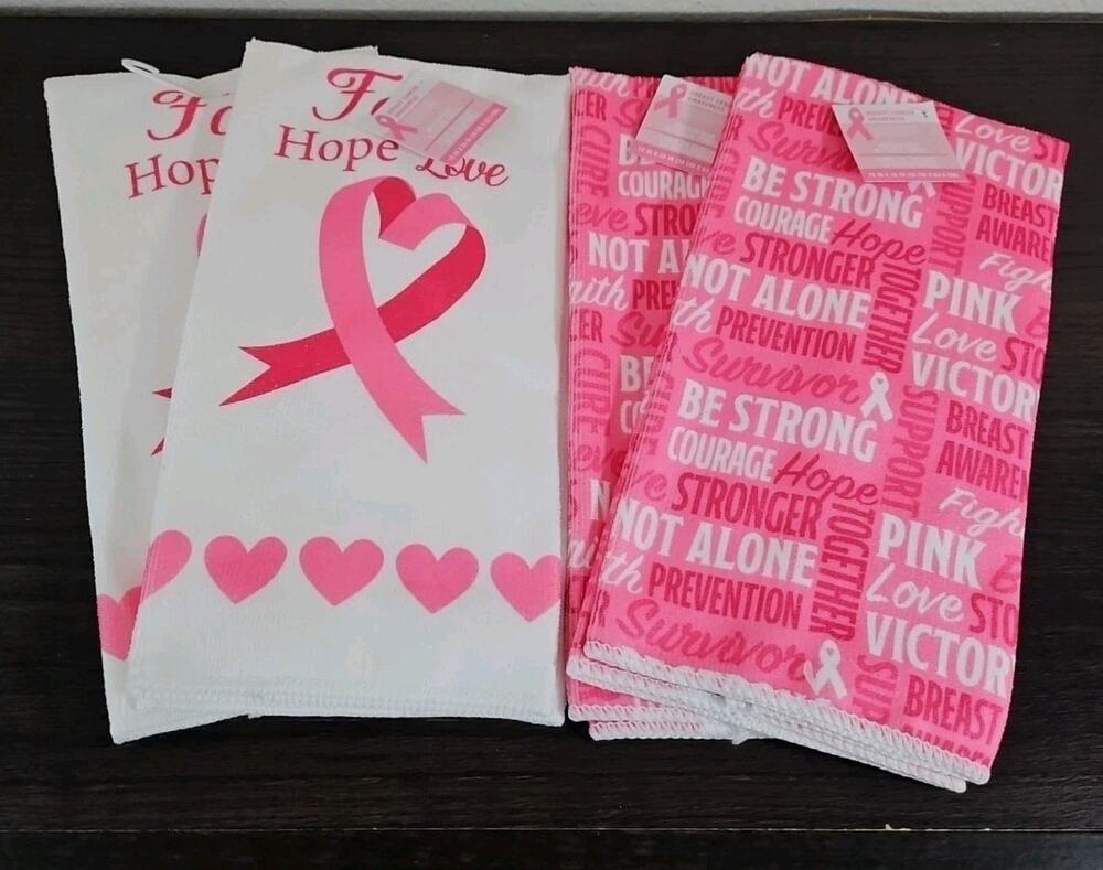 4 Kitchen Towel Set Breast Cancer Awareness Faith Hope Love Hope Pink Ribbon